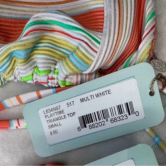 NWT Luli Fama Miami TRIANGLE TOP ONLY Size S Multi colored Orange white - Picture 3 of 5